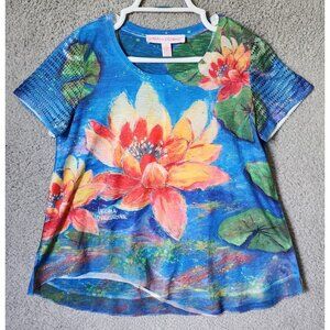 Leoma Lovegrove Women's Short Open Knit Sleeve T Shirt Lotus Flower Art Size M